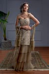 Buy_Christina_Beige Silk Embroidery Phool Mahal Square Neck Rosaria Kurta Sharara Set _at_Aza_Fashions