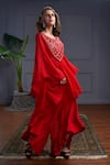 Christina_Red Georgette Embroidery Mirror Round Neck Skyros Flora Kaftan Set _Online_at_Aza_Fashions