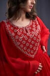 Buy_Christina_Red Georgette Embroidery Mirror Round Neck Skyros Flora Kaftan Set _Online_at_Aza_Fashions