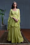 Buy_Christina_Green Georgette Embroidery Resham Sweetheart Solana Floret Bloom Kaftan Set _at_Aza_Fashions