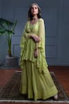 Shop_Christina_Green Georgette Embroidery Resham Sweetheart Solana Floret Bloom Kaftan Set _at_Aza_Fashions