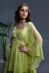 Christina_Green Georgette Embroidery Resham Sweetheart Solana Floret Bloom Kaftan Set _Online_at_Aza_Fashions