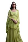 Shop_Christina_Green Georgette Embroidery Resham Sweetheart Solana Floret Bloom Kaftan Set _Online_at_Aza_Fashions