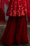 Christina_Red Georgette Embroidery Rosa Garden Off Shoulder Solis Peplum Kurta Set _Online_at_Aza_Fashions