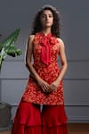 Shop_Christina_Red Satin Organza Embroidery Zia Rafflesia Garden Kurta With Layered Sharara _at_Aza_Fashions