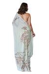 SAYISHA_Cream Chinon Embroidered Floral Halter Neck Hem Saree With Blouse _at_Aza_Fashions