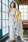 Buy_Sayisha_Off White Chiffon Sequins, Embroidery, Beads Taj Mahal Pattern Saree With Blouse_at_Aza_Fashions