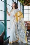 Buy_Sayisha_Off White Chiffon Sequins, Embroidery, Beads Taj Mahal Pattern Saree With Blouse_Online_at_Aza_Fashions