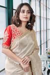 SAYISHA_Gold Tissue Silk Embroidered Floral V Neck Scallop Hem Saree With Blouse _at_Aza_Fashions