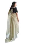 Buy_SAYISHA_Beige Tissue Silk Embroidered Floral V Neck Scallop Hem Saree With Blouse 