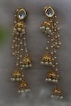 Shop_Do Taara_Gold Plated Kundan Embellished Long Jhumka Earrings _at_Aza_Fashions