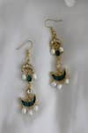 Shop_Do Taara_Green Shell Pearl Crescent Moon Cutwork Earrings _at_Aza_Fashions