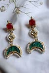 Shop_Do Taara_Green Kundan Crescent Moon Cutwork Dangler Earrings _at_Aza_Fashions