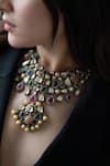 Do Taara_Multi Color Pearls, Stones Victorian Polki Embellished Choker Set _Online_at_Aza_Fashions