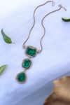 Shop_Do Taara_Green Swarovski Stones Victorian Pendant Necklace _at_Aza_Fashions