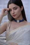 Buy_Do Taara_Blue Polki Victorian Floral Cutwork Choker _at_Aza_Fashions