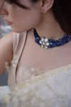 Do Taara_Blue Polki Victorian Floral Cutwork Choker _Online_at_Aza_Fashions