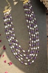 Shop_Do Taara_Purple Flourite Stones And Baroque Pearl Embellished Layered Long Necklace _at_Aza_Fashions