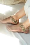 Buy_Do Taara_Multi Color Kundan And Pearl Embellished Anklets _at_Aza_Fashions