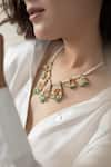 Do Taara_Green Kundan Gul And Shell Pearl Embellished Necklace _Online_at_Aza_Fashions