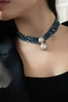 Do Taara_Blue Polki Embellished Pendant Choker _Online_at_Aza_Fashions