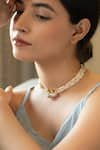 Do Taara_Pink Pearl Half Crescent Carved Pendant Choker _Online_at_Aza_Fashions