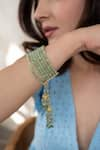 Buy_Do Taara_Green Onyx Stone Embellished Jhumka Tassel Bracelet _at_Aza_Fashions