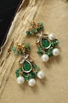 Shop_Do Taara_Green Shell Pearl Fluorite Stone Drop Earrings _at_Aza_Fashions