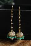 Shop_Do Taara_Green Pearls, Stones Shell Embellished Jadau Jhumki Earrings_at_Aza_Fashions