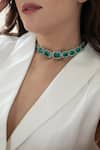 Shop_Do Taara_Blue Crystal Double Layered Pearl Embellished Necklace _Online_at_Aza_Fashions