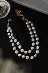 Shop_Do Taara_White Pearl Embellished Layered Necklace _at_Aza_Fashions