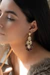 Buy_Do Taara_Purple Shell Pearl Kundan And Amethyst Stone Embellished Earrings _at_Aza_Fashions