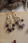 Shop_Do Taara_Purple Shell Pearl Kundan And Amethyst Stone Embellished Earrings _at_Aza_Fashions