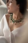 Do Taara_Green Natural Stone And Baroque Pearl Embellished Necklace _Online_at_Aza_Fashions