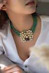 Buy_Do Taara_Green Shell Pearl Jade And Onyx Embellished Necklace _at_Aza_Fashions