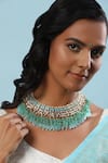 Buy_Ruby Raang_Green Kundan Beaded Embellished Choker Necklace _at_Aza_Fashions