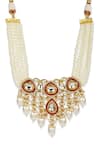 Ruby Raang_White Kundan Pearls Embellished Choker Necklace _Online_at_Aza_Fashions