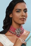 Buy_Ruby Raang_Pink Kundan Beads Hand Work Choker Necklace _at_Aza_Fashions