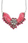 Ruby Raang_Pink Kundan Beads Hand Work Choker Necklace _Online_at_Aza_Fashions