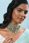 Buy_Ruby Raang_Green Kundan Beads Work Choker Necklace _at_Aza_Fashions