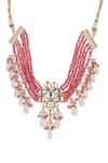 Ruby Raang_Pink Kundan Embellished Choker Necklace _Online_at_Aza_Fashions