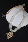 Shop_Ruby Raang_White Kundan Pearls Hand Embellished Long Pendant Necklace _at_Aza_Fashions