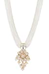 Ruby Raang_White Kundan Pearls Hand Embellished Long Pendant Necklace _Online_at_Aza_Fashions