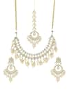 Ruby Raang_Gold Plated Kundan Teardrop Bloom Jewellery Set _Online_at_Aza_Fashions