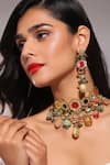 Buy_Ruby Raang_Multi Color Kundan Geometric Padma Bloom Jewellery Set _at_Aza_Fashions