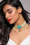 Buy_Ruby Raang_White Kundan Amyra And Pearl Choker Necklace _at_Aza_Fashions