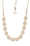 Ruby Raang_Pink Kundan Sparkling Teardrop Necklace _Online_at_Aza_Fashions