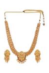 Buy_Ruby Raang_Gold Plated Goddess Motif Temple Necklace Set _Online_at_Aza_Fashions