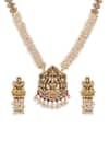 Ruby Raang_Gold Plated Kundan Embellished Bead Drop Necklace _Online_at_Aza_Fashions