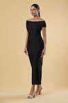 Buy_Samyukta Singhania_Black Polyester Solid Off Shoulder Midi Dress _Online_at_Aza_Fashions